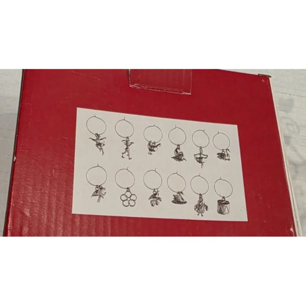 Pier 1 Imports 12 Days of Christmas Wine Glass Charms Set of 12 Open Box